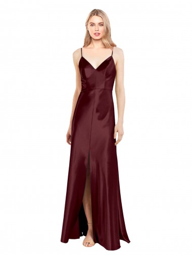 Cheap Burgundy Gold V-Neck Sleeveless Long Evening Dresses UK