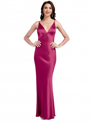 Cheap Fuchsia V-Neck Sleeveless Low Back Long Sexy Evening Dress UK