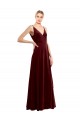 Purcahse  Burgundy V-Neck Sleeveless V-Back Stretch Velvet Long Wedding Party Dress UK