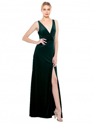 Cheap Dark Green V-Neck Sleeveless V-Back Long Sexy Evening Dress UK