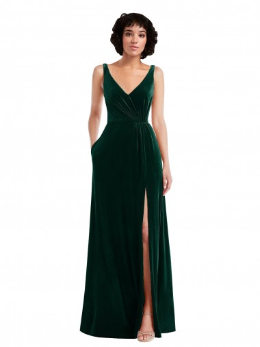 Cheap Dark Green V-Neck Sleeveless V-Back Long Maxi Evening Dress UK