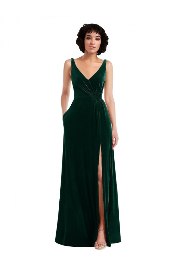 Purcahse  Dark Green V-Neck Sleeveless V-Back Long Maxi Evening Dress UK