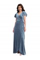 Purcahse  Dusty Blue V-Neck Flutter Sleeves Long Maxi Evening Dress UK