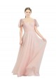 Purcahse  Pink V-Neck Flutter Sleeves Long Semi Formal Evening Dress UK