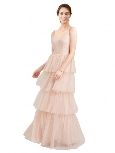 Cheap Pink V-Neck Sleeveless Long Semi Formal Evening Dress UK