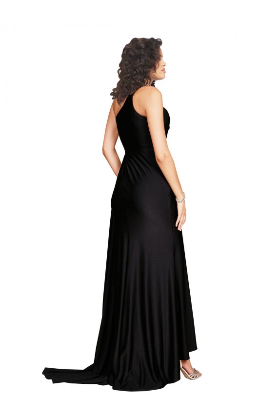 Purcahse  Black One Shoulder Sleeveless Silky Satin Long Sexy Evening Dress UK