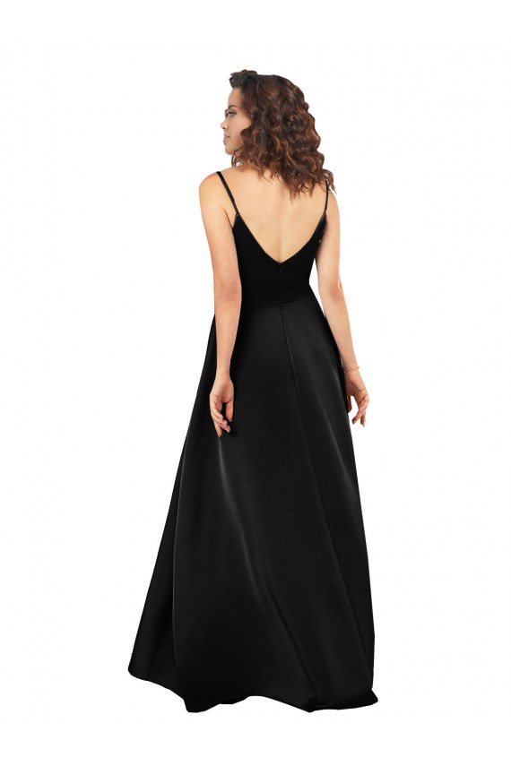 Purcahse  Black V-Neck Sleeveless Low Back Silky Satin Long Wedding Party Dress UK