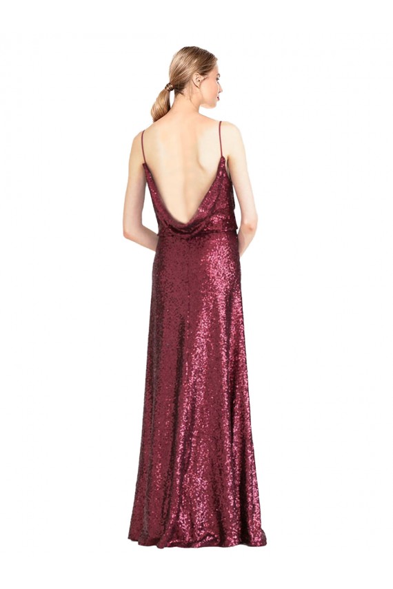 Purcahse  Burgundy High Neck Sleeveless Sequin Long Evening Dress UK