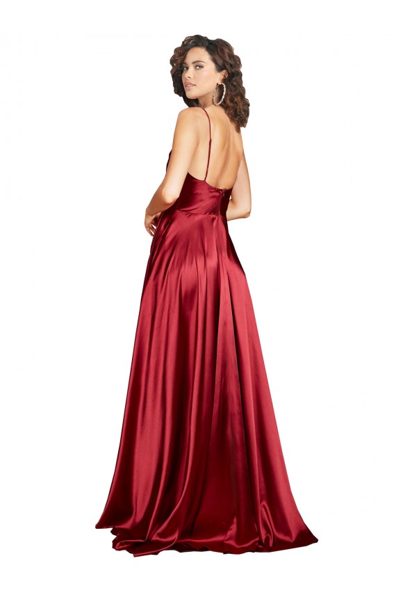 Purcahse  Burgundy Cowl Neck Sleeveless Low Back Long Sexy Evening Dress UK