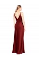 Purcahse  Burgundy V-Neck Sleeveless V-Back Stretch Satin Long Evening Dress UK