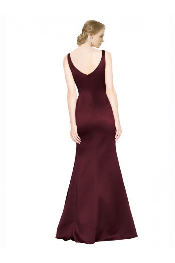 Purcahse  Burgundy V-Neck Sleeveless Low Back Satin Long Evening Dress UK