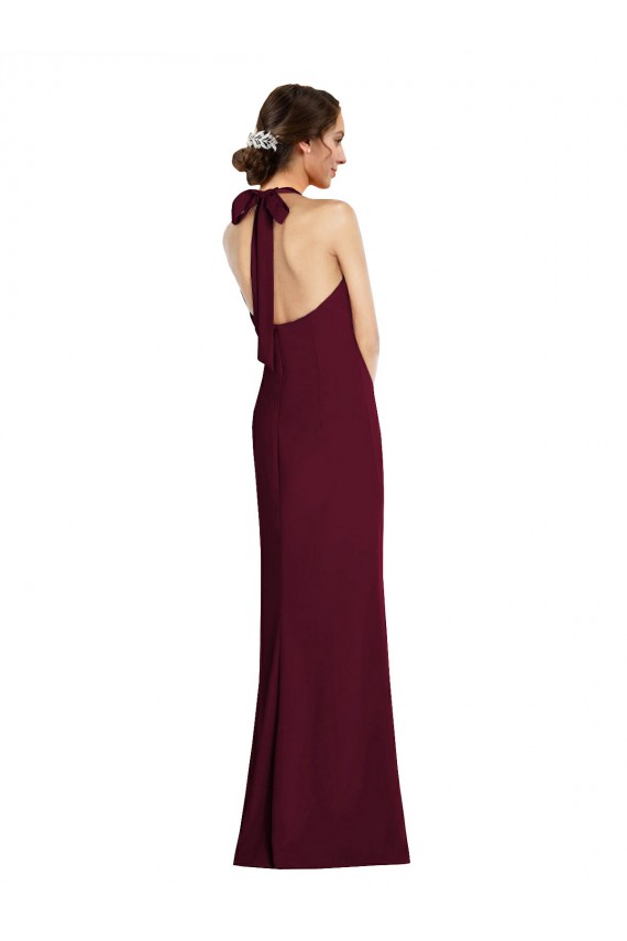 Purcahse  Burgundy Gold Halter Neck Sleeveless Open Back Long Semi Formal Evening Dress UK