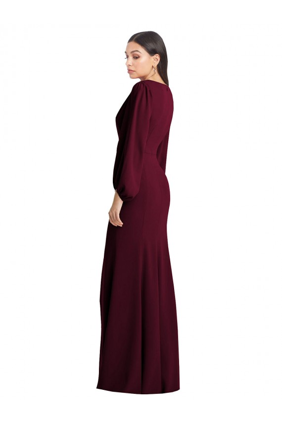 Purcahse  Burgundy Gold V-Neck Puff Sleeves Long Semi Formal Evening Dress UK