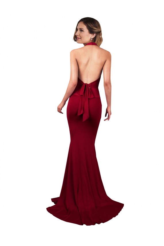 Purcahse  Burgundy V-Neck Sleeveless Open Back Spandex Long Sexy Evening Dress UK