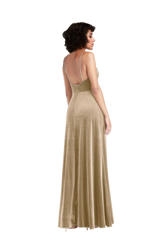 Purcahse  Champagne Square Neck Sleeveless Low Back Long Maxi Evening Dress UK