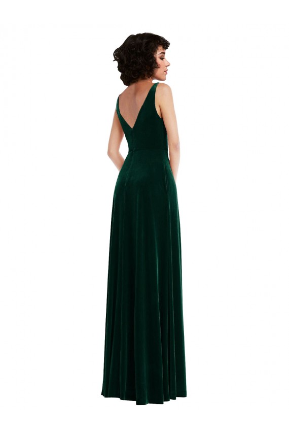 Purcahse  Dark Green V-Neck Sleeveless V-Back Long Maxi Evening Dress UK