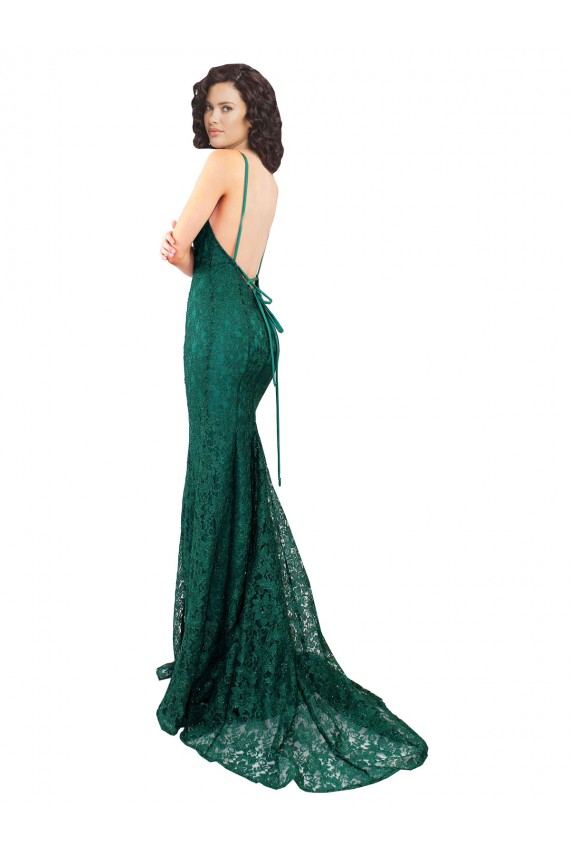 Purcahse  Dark Green V-Neck Sleeveless Open Back Long Semi Formal Evening Dress UK