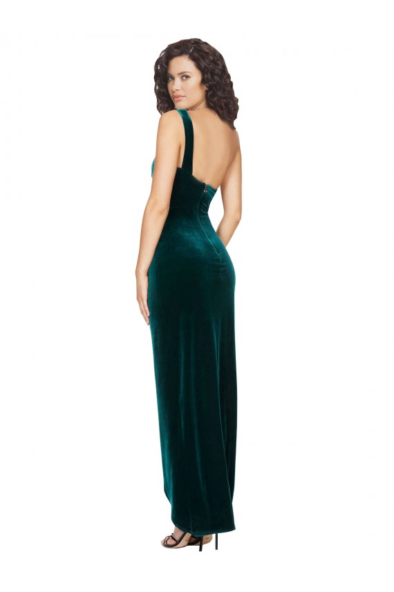 Purcahse  Dark Green One Shoulder Sleeveless Low Back Long Semi Formal Evening Dress UK