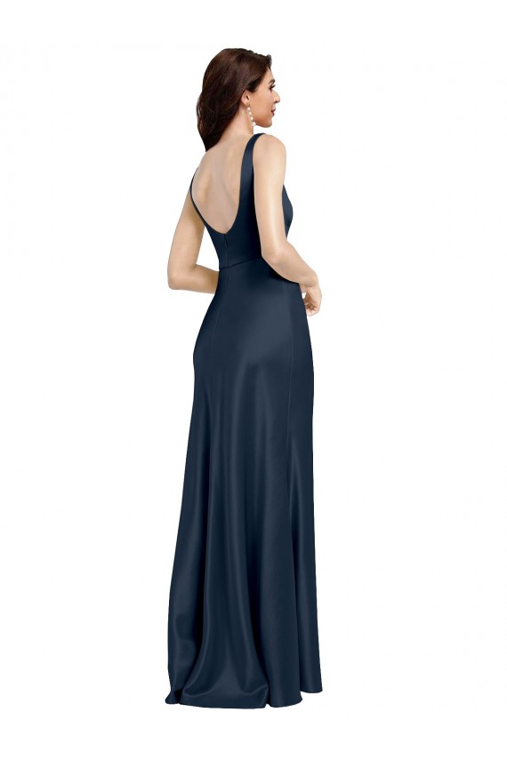 Purcahse  Dark Navy Square Neck Sleeveless Low Back Long Bridal Party Dress UK