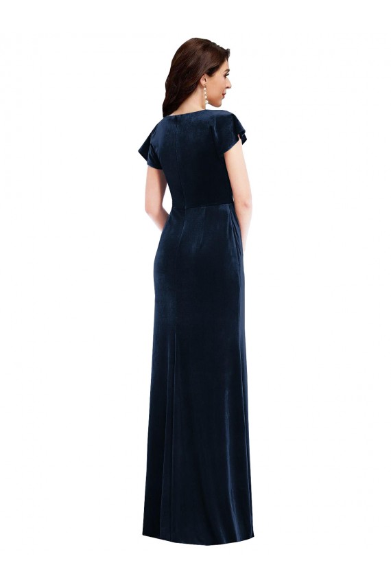 Purcahse  Dark Navy V-Neck Flutter Sleeves Long Maxi Evening Dress UK