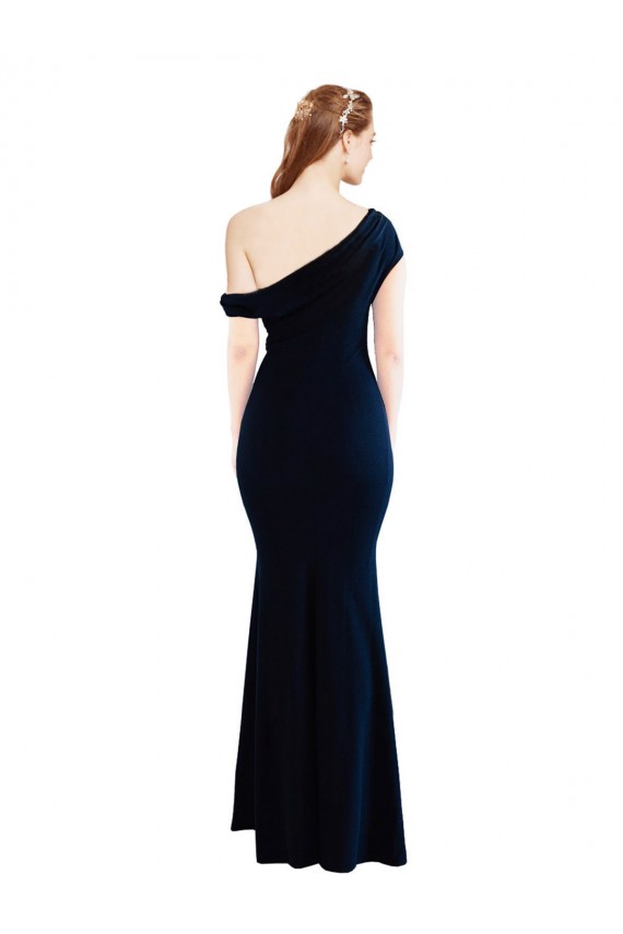 Purcahse  Dark Navy One Shoulder Sleeveless Stretch Crepe Long Evening Dress UK