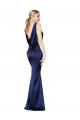 Purcahse  Dark Navy High Neck Sleeveless Low Back Stretch Satin Long Evening Dress UK