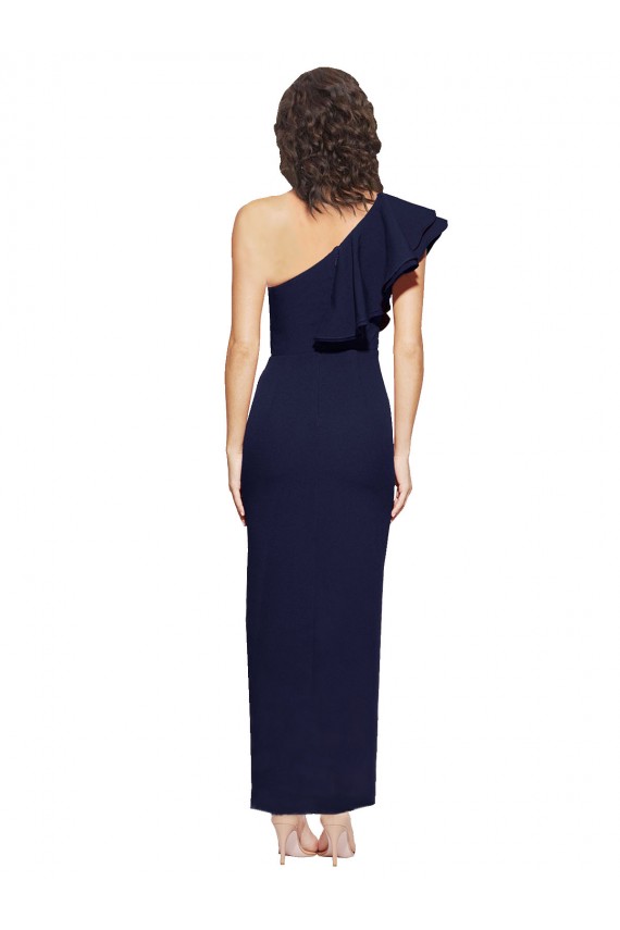 Purcahse  Dark Navy One Shoulder Sleeveless Stretch Crepe Long Evening Gown UK