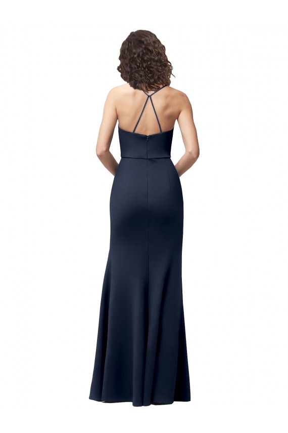 Purcahse  Dark Navy High Neck Sleeveless Criss Cross Back Long Evening Dress UK