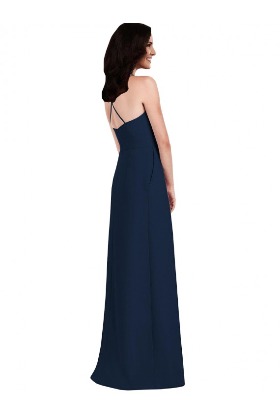 Purcahse  Dark Navy Halter Neck Sleeveless Criss Cross Open Back Long Semi Formal Evening Dress UK