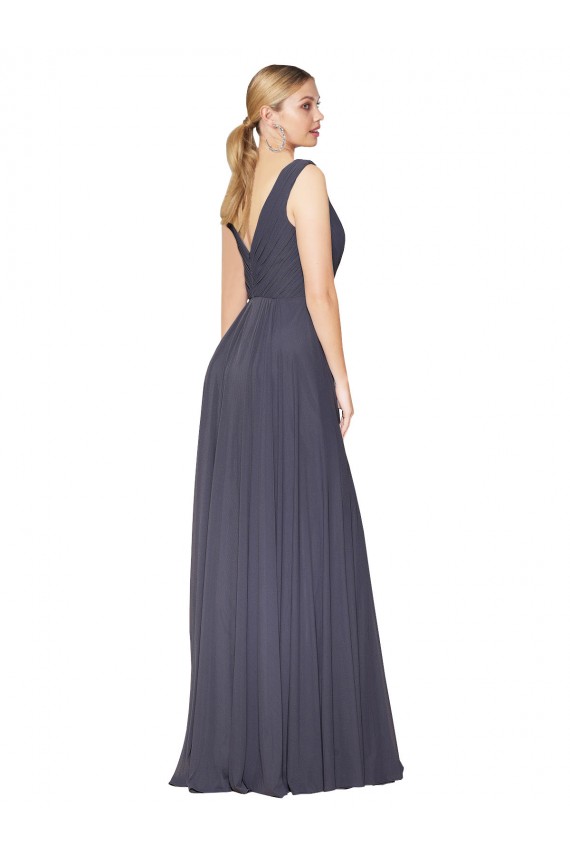 Purcahse  Dusty Blue High Neck Sleeveless V-Back Long Wedding Guest Dress UK