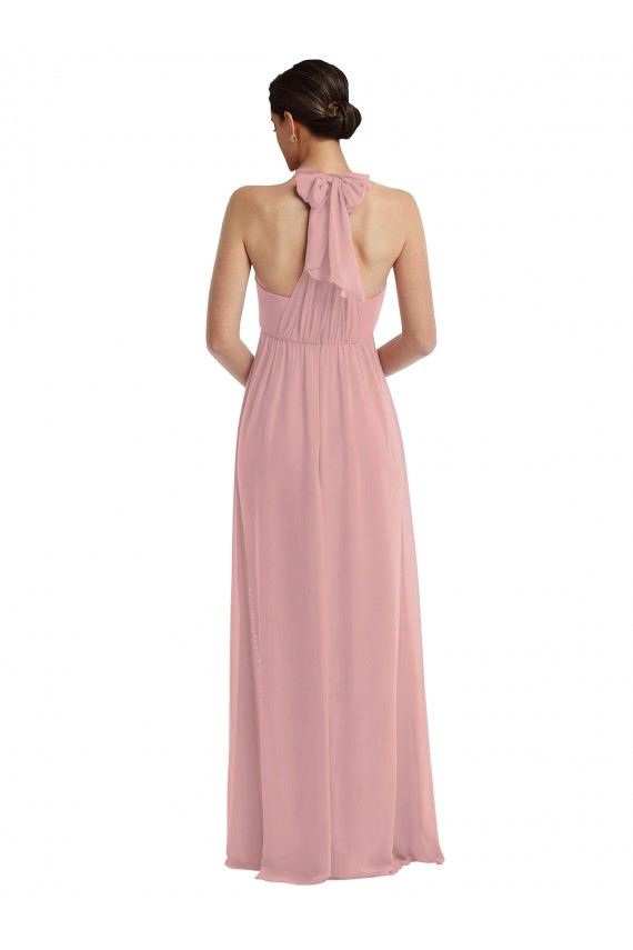 Purcahse  Dusty Pink Halter Neck Sleeveless Soft Chiffon Long Maxi Evening Dress UK