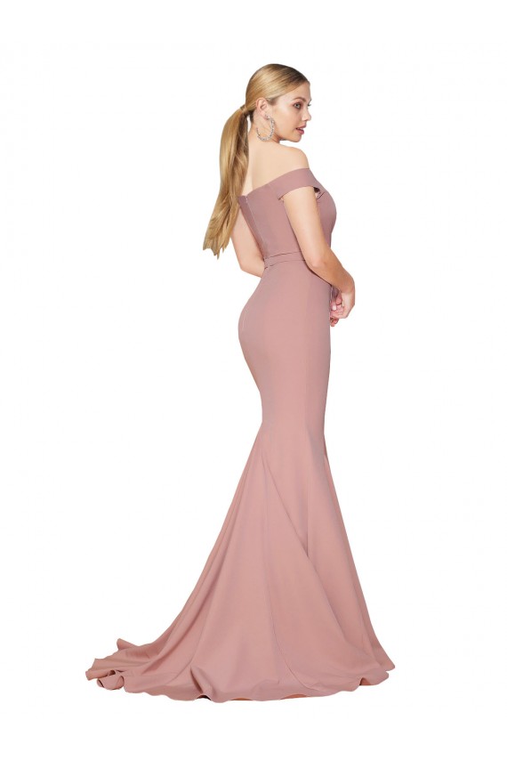 Purcahse  Dusty Pink High Neck Sleeveless Stretch Crepe Sweep Train Evening Gown UK