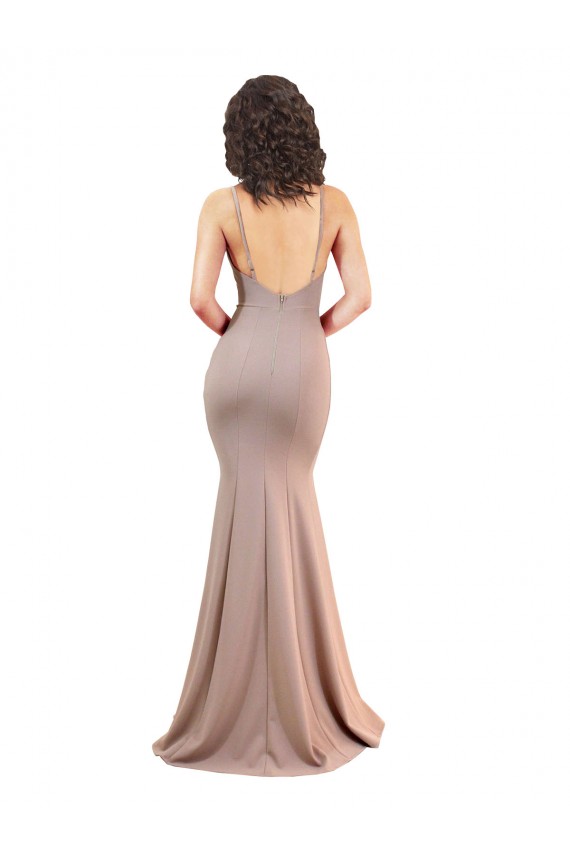 Purcahse  Dusty Pink V-Neck Sleeveless Low Back Stretch Crepe Long Sexy Evening Dress UK