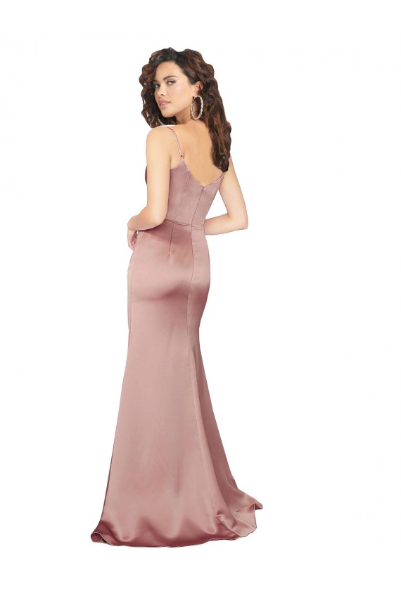 Purcahse  Dusty Pink V-Neck Sleeveless V-Back Silky Satin Long Evening Dress UK