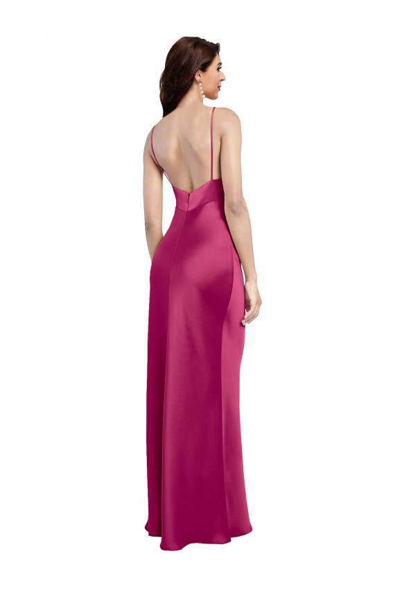 Purcahse  Fuchsia V-Neck Sleeveless Low Back Long Sexy Evening Dress UK