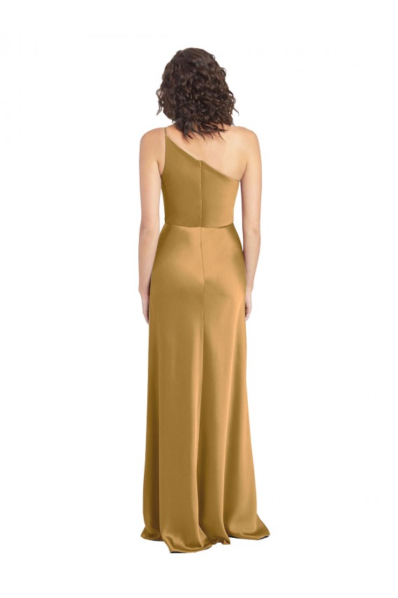 Purcahse  Gold One Shoulder Sleeveless Stretch Satin Long Evening Dress UK