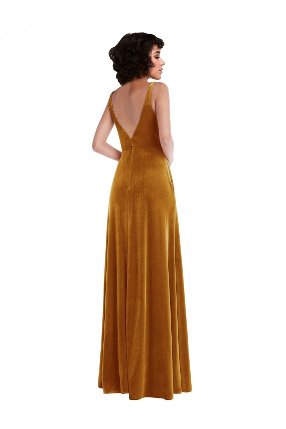 Purcahse  Gold V-Neck Sleeveless V-Back Long Maxi Evening Dress UK