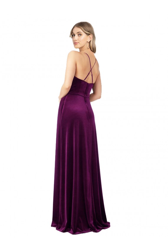 Purcahse  Grape V-Neck Sleeveless Criss Cross Back Long Evening Dress UK