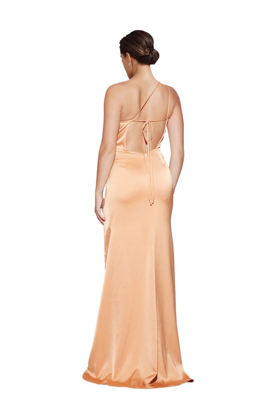 Purcahse  Light Copper One Shoulder Sleeveless Criss Cross Open Back Long Evening Dress UK