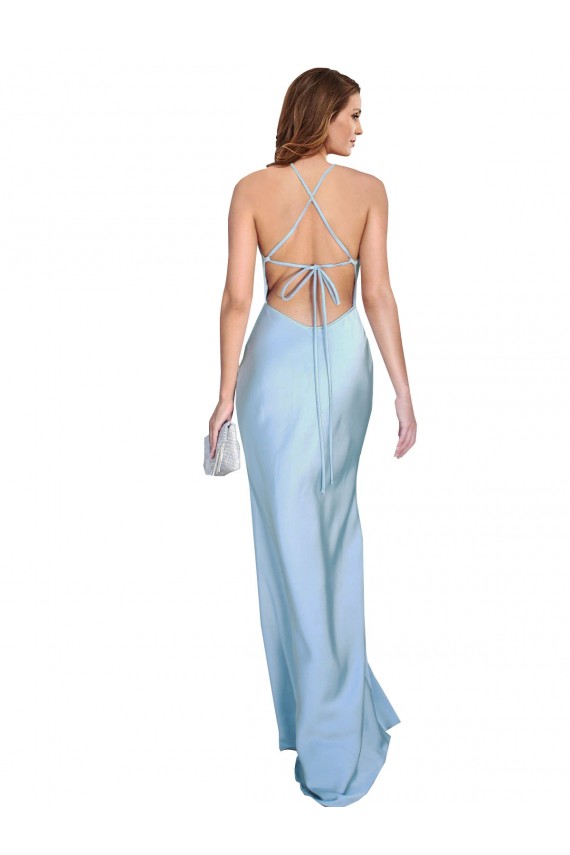 Purcahse  Light Sky Blue Cowl Neck Sleeveless Criss Cross Open Back Long Evening Dress UK