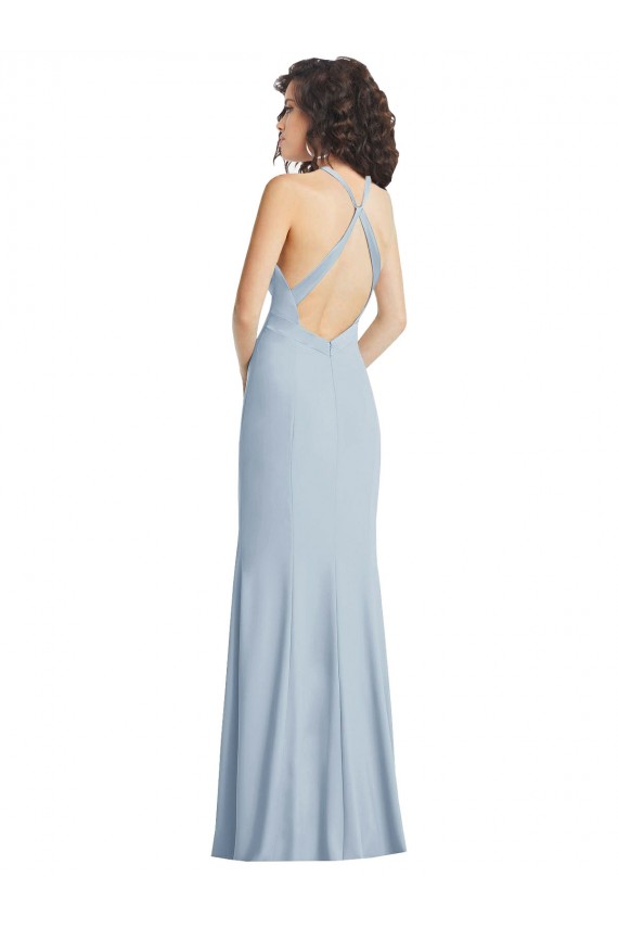 Purcahse  Light Sky Blue High Neck Sleeveless Criss Cross Back Long Maxi Evening Dress UK