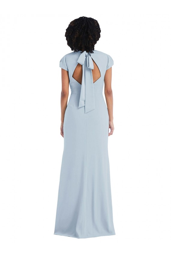 Purcahse  Light Sky Blue Jewel Neck Cap Sleeves Keyhole Back Long Semi Formal Evening Dress UK