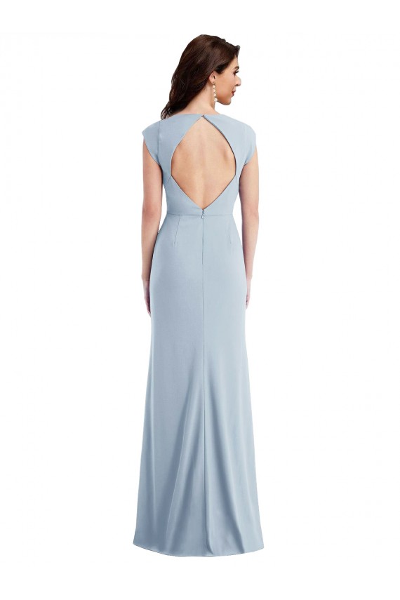 Purcahse  Light Sky Blue Cap Sleeves Open Back Long Maxi Evening Dress UK