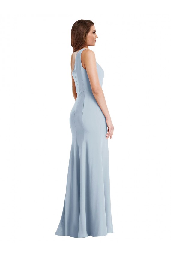 Purcahse  Light Sky Blue One Shoulder Sleeveless Stretch Crepe Long Evening Dress UK