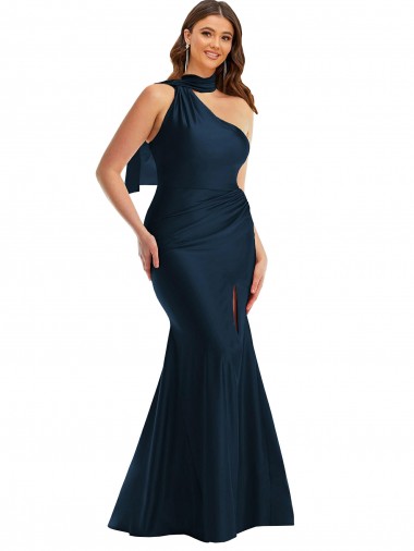 Cheap Dark Navy Halter Neck Sleeveless Long Plus Size Evening Dress UK