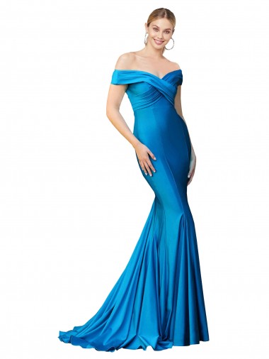 Cheap Peacock Blue High Neck Sleeveless Satin Long Evening Dress UK