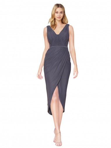 Cheap Slate Grey High Neck Sleeveless V-Back Cocktail Length Evening Dress UK