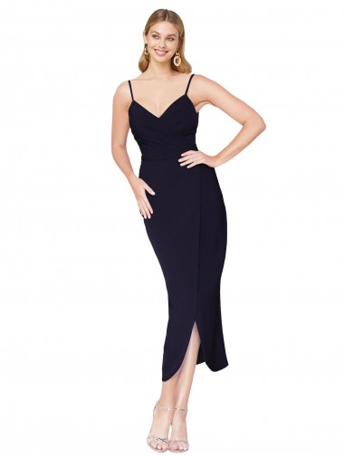 Cheap Dark Navy High Neck Sleeveless V-Back Knee Length Evening Dress UK