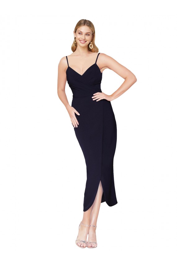 Purcahse  Dark Navy High Neck Sleeveless V-Back Knee Length Evening Dress UK