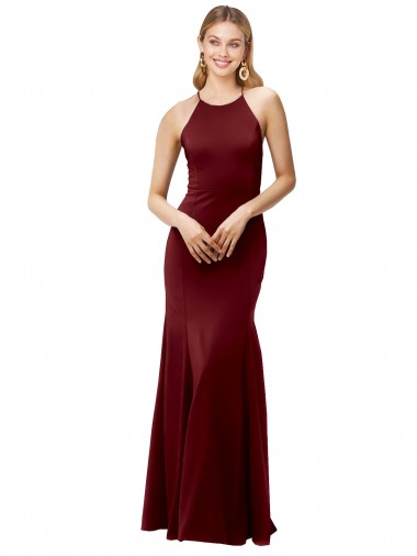 Cheap Burgundy Gold High Neck Sleeveless Criss Cross Back Long Wedding Party Dress UK